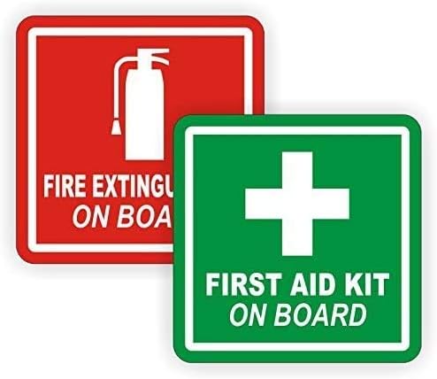 Conjunto de 3 pares de 3 Extintor de incêndio / kit de primeiros socorros a bordo de decalques / adesivos / etiquetas de vinil / etiquetas