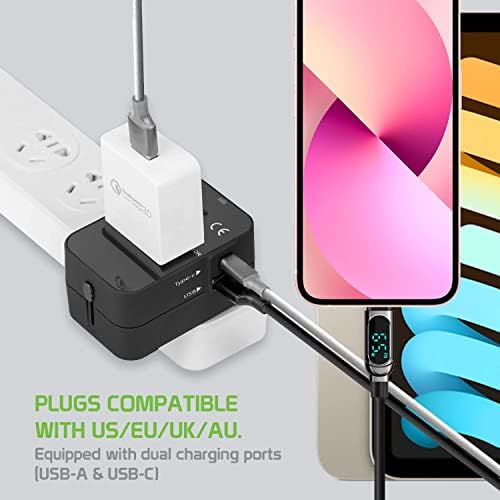 Viagem USB Plus International Power Adapter Compatível com Lava Iris 355 para poder mundial para 3 dispositivos USB TypeC, USB-A para