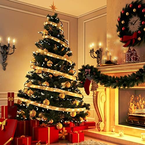 TurnMeon [Extra Long 40 pés 120 Ribbon LED LUZES DE Árvore de Natal Decoração, Adaptador Power Dupla Camada de cobre Fairy String Lights Decorações de árvore de Natal