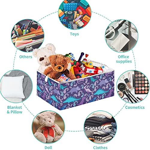 cestas de armário VISESUNNY azul e roxo Dinosaur Bins de armazenamento de animais cestas de tecido para organizar as caixas de cubos de armazenamento dobráveis ​​para roupas, brinquedos, higiene pessoal, abastecimento de escritório