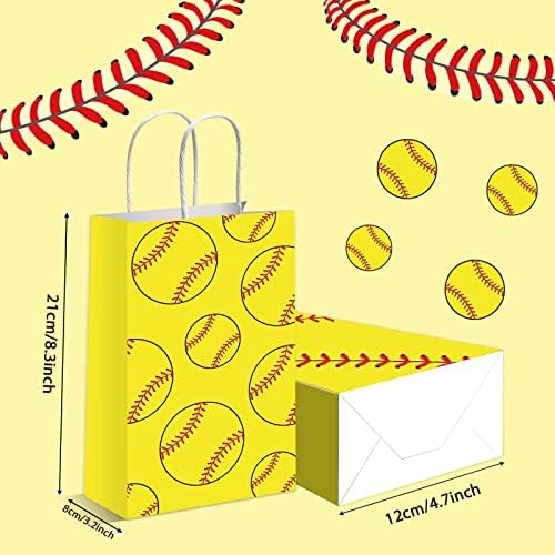 GISGFIM 16 PCS Sacos de tratamento de softbol de softball favorecem o softball Goodie Treat Bags Softball Bags Presente Kraft para Sports Softball Theme Birthday Decorations Supplies