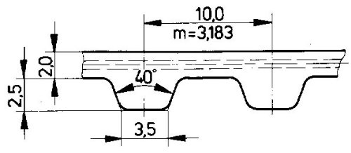 Ametric® 10.2800.60 Correnta de cronometragem de poliuretano métrico, cabos de aço, inclinação de 10 mm, perfil de dente T10,