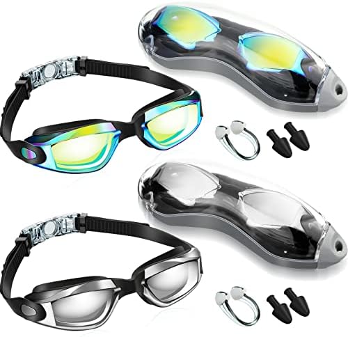 2 Óculos de natação de embalagem sem vazamento de óculos de natação com óculos de natação à prova d'água de óculos polarizados