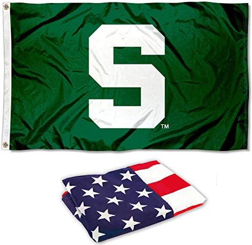Michigan State University Green Flag e USA 3x5 Flag Set