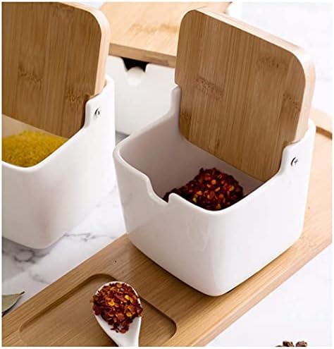 TSTSM Creatative Ceramic Spice Jars Sugar Bowl Bowl Alimentos Storage com colher e tampa de madeira para cozinha em casa Three Parbet