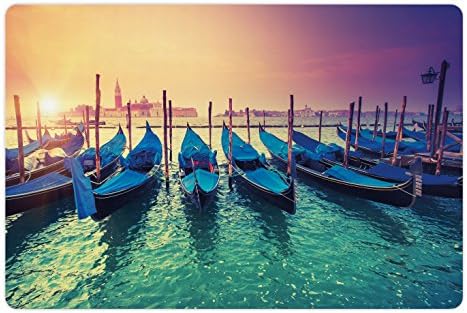 Lunarable Landscape Pet Tapete Para comida e água, cenário italiano de Veneza de gondolas canais venezianos Arte da imagem