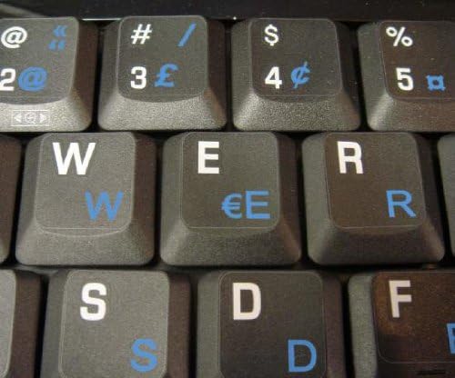 Decalques de teclado canadenses qwerty francês com um fundo transparente de letras azuis