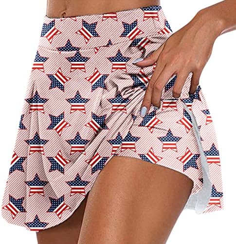 4 de julho Saias atléticas com shorts para mulheres altas cintura plissada Flowy Golf Skorts 2 em 1 EUA shorts shorts ioga Skorts