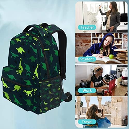 Quintl Green Dinosaur Backpack Escola fofa para meninas meninos Blcak Cat Paws Laptop Bag de laptop Bolsa de computador