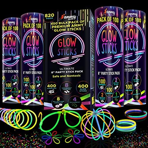 400 bastões de brilho a granel Ultra Bright Glow Party Pack de 8 polegadas com conectores, Glow Sticks Supplias de festa Bolas de luz