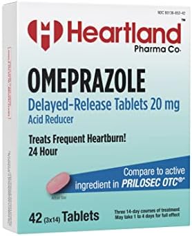 Heartland Pharma omeprazol 20mg Reunir o comprimido de redutor de ácido retardado
