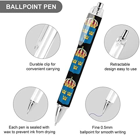 Coloque os braços da Suécia, caneta de caneta retrátil, caneta azul de 0,5 mm de esfera, escrita suave com suprimentos