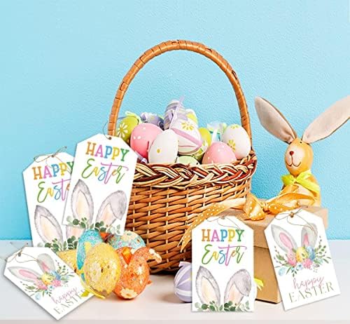 Easter Bunny Tag Favor Decoration- 50pcs Rabbit de Páscoa pendurar etiquetas de tags de presente com corda, Bunny Love Flowers