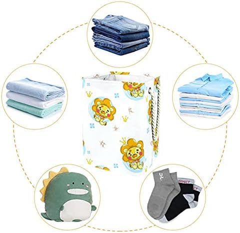 Indicador leão de pelúcia de bebê fofo com padrões de lavanderia grande cesto de roupas prejudiciais à prova d'água para