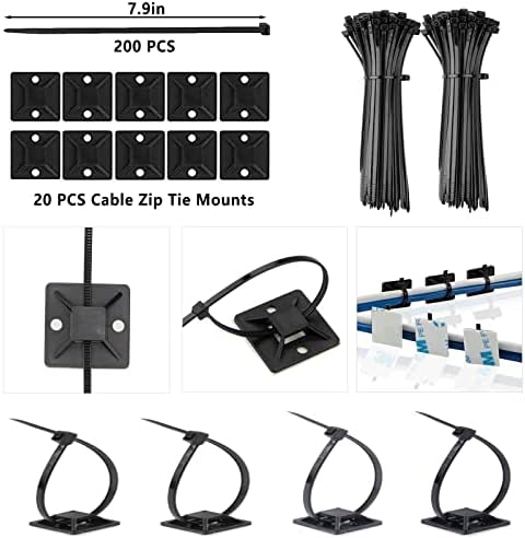 Vaovao 300pcs Kit de gerenciamento de cabos 4 manga a cabo, 11 suportes de cordão, 25 clipes de cabo 25+5Roll Self