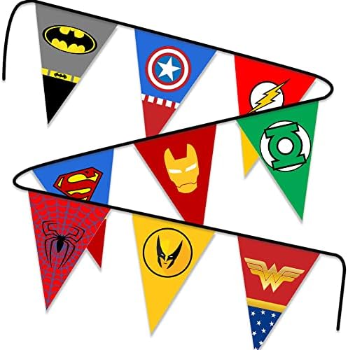 Banner de feliz aniversário do tema de super -herói para crianças Banner de tecidos Fundo para decorações de festas de aniversário Decoração de guirlanda de girina para crianças meninos de meninos
