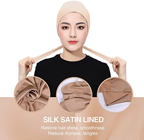 PeacePraypray Silk Setin alinhado hijab Undercap, hijab não deslizante premium subscarf, tensão ajustável ao seu gosto