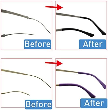 Templos de substituição de óculos Opugit, Óculos de silicone Dicas de tampa de meias de orelha de orifícios para lesão de tubo para pernas finas de metal, 8 pares, preto