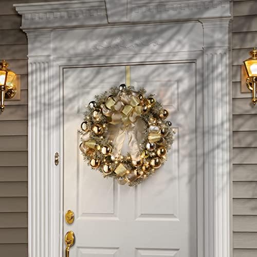 Companhia Nacional de Árvores, grinalda de Natal artificial pré-iluminada, ornamento de ouro metálico, com luzes LED brancas quentes,