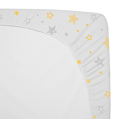 American Baby Company Berkding Bundle Set, uma folha de berço padrão ajustada por algodão e uma capa de plataforma de mesa com contornos, estrela amarela dourada, para meninos e meninas