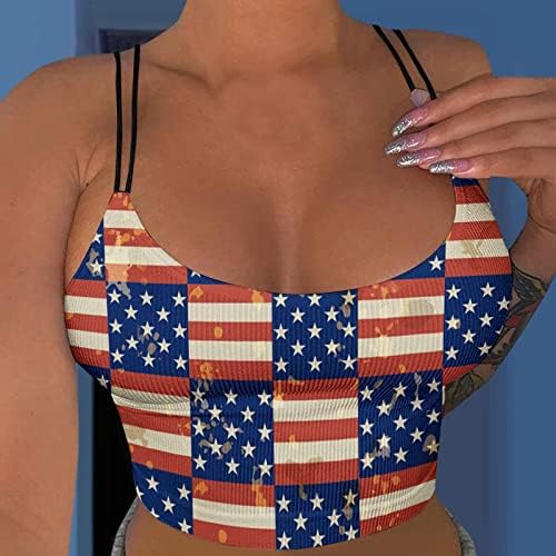 Tanques de camisola da bandeira americana da mulher tanques de camisola de verão camisa de mangas de pescoço com
