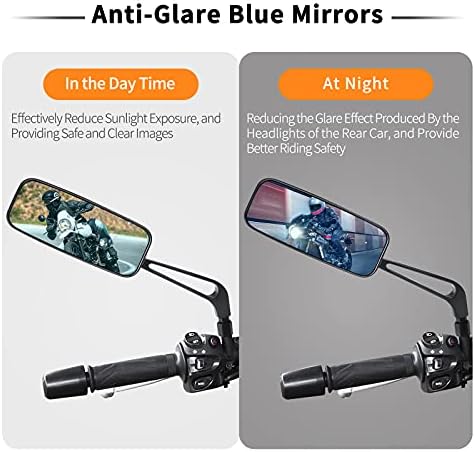 Motocicleta retângulo preto de 8 mm/10mm espelhos de bobber espelho azul, redução do brilho da motocicleta espelhos de vista traseira