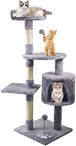 Árvore de gatos de 45 polegadas para gatos internos, torre de gatos com postagem de arranhões, torre de escalada com polo de pelúcia