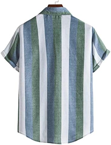 Camisas de linho de algodão Ubst para homens listrados de retalhos de retalhos curtos de manga curta para baixo camisa vintage
