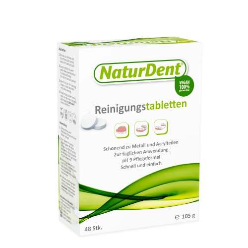 Limpador de dentadura Tablet Naturdent Limpes Remove manchas escuras placa e odor de dentaduras completas, prótese parcial de dentaduras e aparelhos ortodônticos