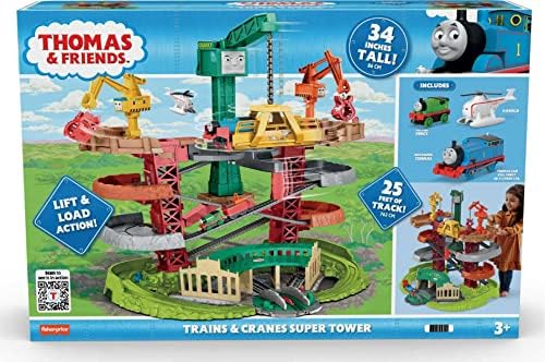 Thomas & Friends Multi-Level Set Trans & Cranes Super Tower com Thomas & Percy Motores, além de Harold para crianças em