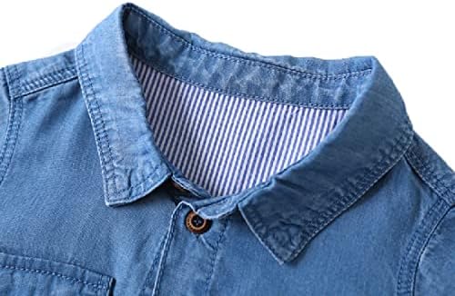 Button de manga curta dos meninos de Ashmyova para baixo camisetas leves jeans de jeans ocidental tops para criança casual camisa dois bolsos