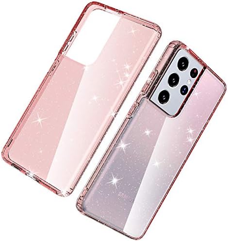 Wegoodsun Glitter Clear Caso para Samsung Galaxy S21 Ultra 5G, Bling Sparkle Girls fofos Mulheres macias TPU Slim Proteção