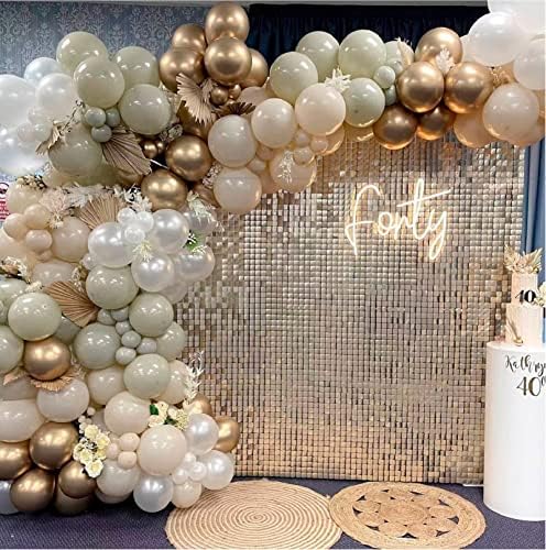 Areia Balão de ouro branco guirlanda arco kit, 140pcs pérolas cromadas brancas de ouro boho balões de látex neutro para casamento