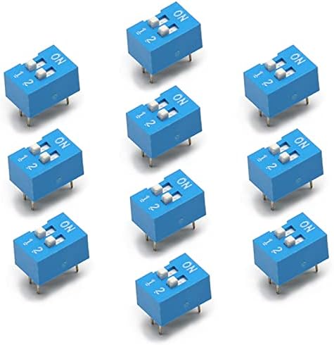 FILECT 10pcs Blue Dip Switch Horizontal Togle 1-2 Posições de 2,54 mm para tábuas de pão de circuito PCB