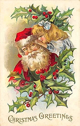 Cartão de postagem do Papai Noel, Old Antique Vintage Christmas Cartard Writing On Back