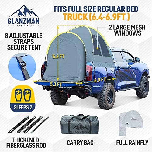 Caminhão de caminhão, barraca de picape camada de dupla camada à prova d'água PU4000mm e UPF 50+ para 2 pessoas, tendas portáteis de caminhões para acampamento, encaixa 5.5-6,5 ft de campanha de caminhão
