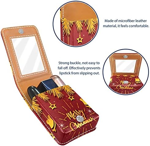 Caixa de batom com galhos de pinheiro de ouro espelhado com ornamentos pendurados Bolsa de brilho labial vermelha Bolsa
