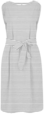 Vestidos femininos de verão moda feminina casual vestido listrado na tripulação de pescoço mangas vestido de bolso de laço-up