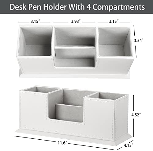 Caixa de lenços de papel quadrado quadrado+ porta -lápis, suporte de xícara de caneta para mesa, organizador de mesa de couro PU com 4 compartimentos