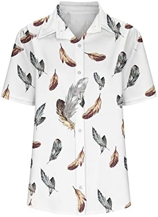 Camisas do botão havaiano para mulheres Summer lapela v pescoço túnica túnica roll-up lida casual blouse de camiseta solta
