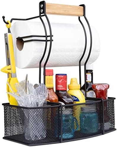 Superior Trading Co. Caddy de aço para organizar toalhas de papel, condimentos, ferramentas para churrasqueira, churrasco, piqueniques, limpeza doméstica, garagem, carros caddy, preto, grande