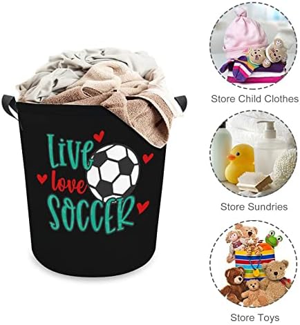 Live Love Futebol Futebol Cesta de lavanderia dobrável Lavanderia Lavanderia Saco de armazenamento com alças