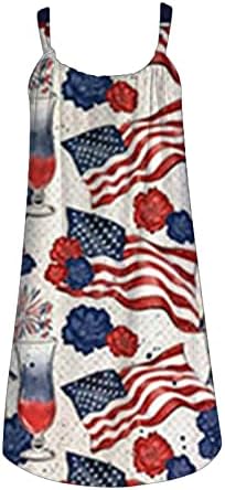 4º de julho Casual Summer Summer Beach Dress for Women USA Flag Bohemian Dress Weneseless Scoop Pesh Flowy Logo Mini Sundressas