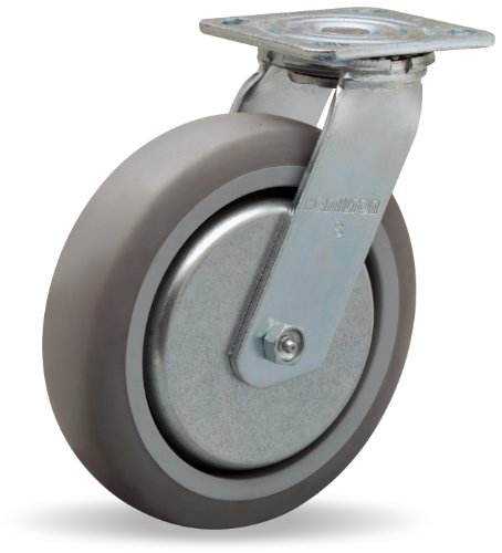 Hamilton Thread Guard Plate Caster, giro, roda de borracha, rolamento de rolos, capacidade de 410 libras, diâmetro de 6 , largura da roda de 2, altura de montagem de 7-1/2 , comprimento da placa de 4-1/2, largura da placa de 4