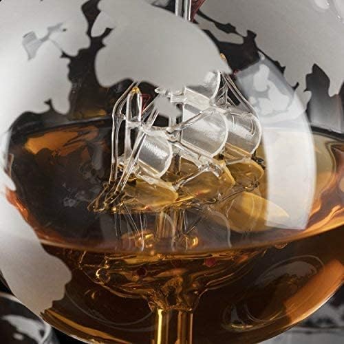 Whisky Decanter Set Globe com 2 óculos de uísque globo gravado - vem com pedras de uísque, chillers de bala de aço inoxidável conjunto de 6 para uísque, uísque, bourbon 850ml