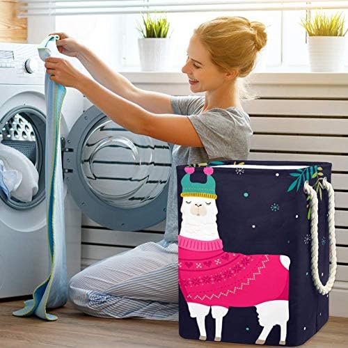 Inomer Llama Inverno Feliz Natal aniversário 300d Oxford PVC Roupas impermeáveis ​​cestas de roupas grandes para cobertores