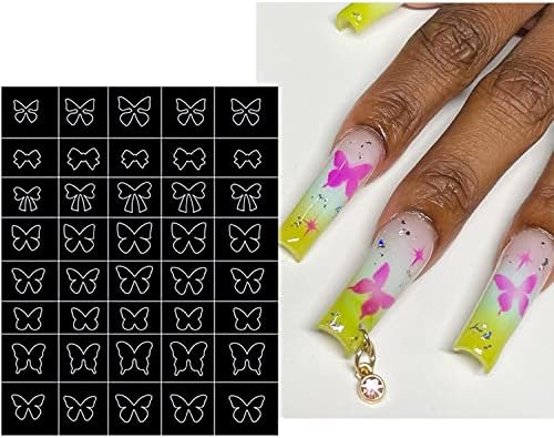 Wokoto 6 lençóis estênceis de aerógrafo para unhas artes hollow stencils adesivos de coração arco de borboleta estrelas ursos de borboleta gatos adesivos de unhas