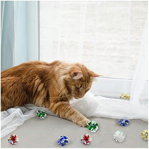 Andiker 5pcs Bolas de rugas de gato, 2,5 polaras mylar amassadas leves e brilhantes podem fazer com que o gato faça bolas de gato 5 cores brinquedos de bola de gatos para gatos internos para manter a fitness