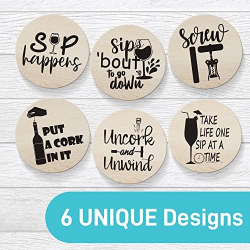 Coasters for Drinks Absorvents With Holder - 6 PCS Gift Set com 6 ditadas engraçadas para os amantes de vinho - Pedra de cerâmica