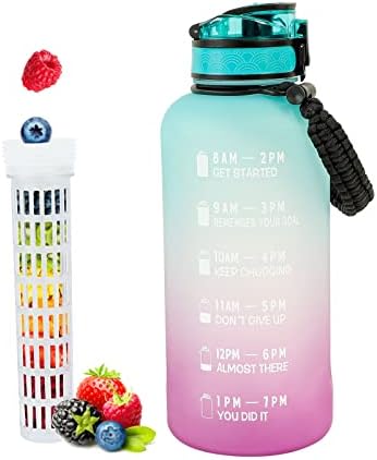 Pepeuni Fruit InfUser Water Bottle | Garrafa esportiva de 64 oz com alça Paracord | Jarro de água de meio galão à prova de vazamento
